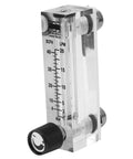 Go-To Adjustable Panel Mount Gas Flow Meter For Welding And Air Systems, Brass Female BSP Quarter Inch Fittings, Clear Acrylic Body
