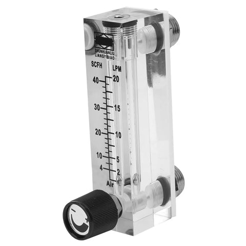 Go-To Adjustable Panel Mount Gas Flow Meter For Welding And Air Systems, Brass Female BSP Quarter Inch Fittings, Clear Acrylic Body