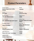Product parameters image for Badass Single Dose Electric Coffee Grinder Featuring Rock Solid 80 Millimeter Flat Burrs.