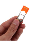 Close-up of a person holding an orange spring clip for 200 Pcs Orange Recessed Lighting Spring Clips For Panel Downlights And Ceiling Lights Rock Solid Snap Clamp Clips Heavy Duty Lamp Mounting Hardware For Secure Wobble Free Installations.