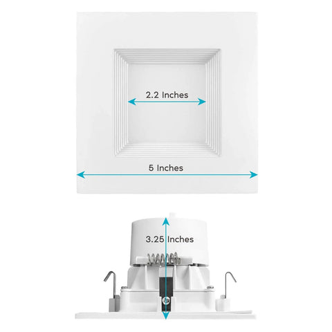 Front and side view of 4 Inch Square Recessed LED Can Lights With Color Temperature Switch From 2700K To 5000K Dimmable 750 Lumens
