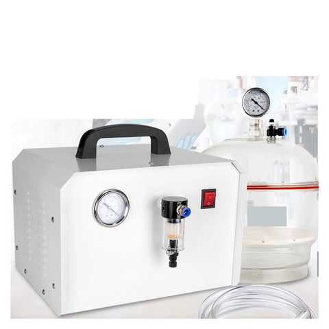 Quiet Diaphragm Vacuum Pump For Laboratory Scientific Research With Vacuum Drying Defoaming Filter Oil Lubricated Micro Pump on lab counter.