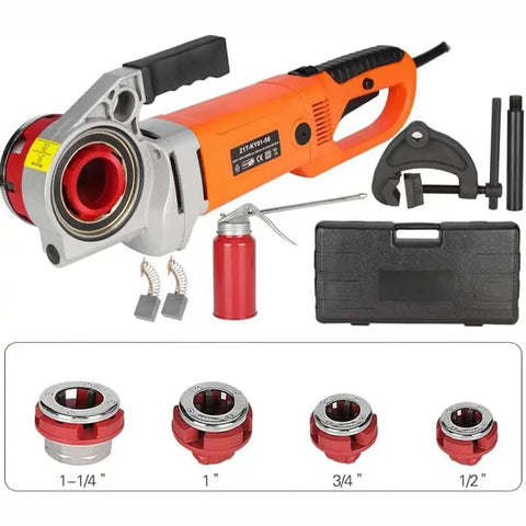 Rock Solid Handheld Electric Pipe Threader 2300W Beefed Up Powerhouse Thread Cutting Kit With Four Piece Die Heads Pro Grade Portable Cutter For Plumbers with tools and dies