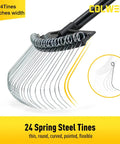 61-Inch Dethatcher Rake For Lawns With Thin Curved Spring Steel Tines, Long Handle Lawn Thatch Removal Tool shown with 24 spring steel tines.