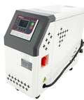 Industrial Oil Temperature Control Unit 12KW 220V 3-Phase With 56 Liters Per Minute Pump Flow, Fast Heating 68-356 F, 20-180 C For Injection Molding, Reactors, Die Casting, And Plastic Processing, Stainless Steel Heating Barrel on wheeled cabinet