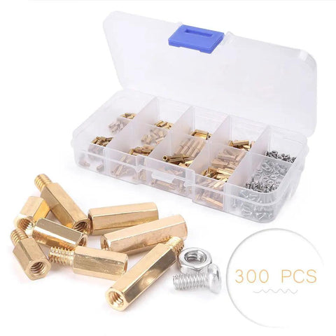 Brass M2 Hex Column Standoff Spacer Kit 300 Piece Assortment For PCB Mounts And Electronics Nuts And Screws Set For Spacing Panels Gears And Enclosures Pro Grade Hardware brass standoffs in organizer