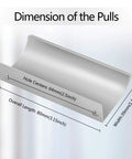 Dimensions of Back Mount Finger Edge Pulls 80mm Aluminum Concealed Tab Handles for cabinets, 64mm hole centers, silver.