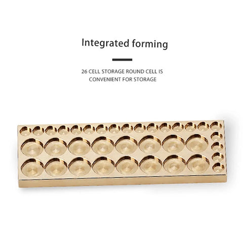 Heavy-Duty Pure Copper 36 Compartment Organizer with 26 round storage cells for neat screw and clock part organization.