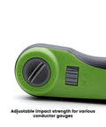Close-up of Pro Grade Impact Punch Down Tool with high and low hit settings, green adjustable knob visible.