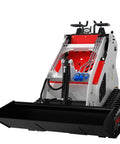 Front view of Mini Skid Steer Loader With Briggs And Stratton Thirteen Point Five Horsepower Engine, Thirty Nine Point Four Inch Compact Track Loader With Six Hundred Sixty One Pound Rated Capacity, Universal Quick Attach For Farm Landscaping And Construction Gigs