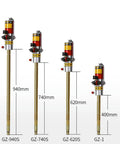 Heavy Duty Pneumatic Grease Pump Badass Workhorse For Twenty To Fifty Five Gallon Drums with various height options and fittings.