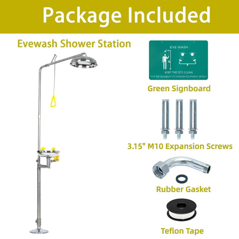 Heavy Duty Combo Emergency Shower Eye Wash Station Standing A Solid Ninety Inches Tall Forged From Premium 304 Stainless Steel Flushes Eyes And Body Works Like A Dream with included parts.