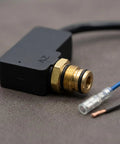 Premium Pressure Washer Switch Assembly Replacement With Pre-Stripped Wires And Durable Brass Threaded Connector In Compact Rectangular Housing showing black housing, brass connector, and pre-stripped wires.
