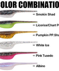 Crappie Fishing Kit With Baby Shad Soft Plastics with six color options: Smokin Shad, Licorice/Chart Pearl, Pumpkin PP.Shad, White Ice, Pink Tuxedo, Albino.