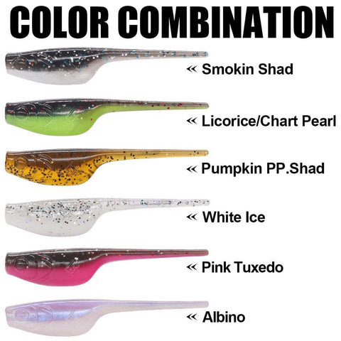 Crappie Fishing Kit With Baby Shad Soft Plastics with six color options: Smokin Shad, Licorice/Chart Pearl, Pumpkin PP.Shad, White Ice, Pink Tuxedo, Albino.