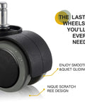Close-up of a Roll Smooth Two Inch Office Chair Wheel Replacement with 10 mm stem, features seamless quiet glide and sturdy design.