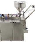 Built Like A Tank Stainless Steel Automatic Filling Machine For Thick Pastes And Thin Liquids, 10-100 ml, pneumatic action setup.