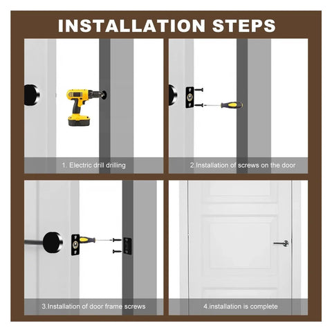 Heavy Duty Door Ball Catch Kit With Screws Keeps Cabinets Secure Silent Spring Roller Stopper For Gate Closets Sliding Doors Easy Install installation steps diagram with electric drill and screws.