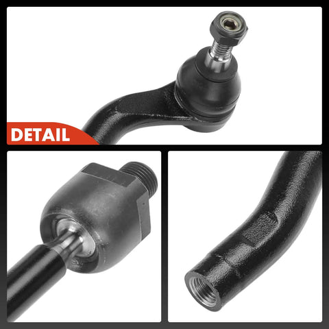 Front Inner Outer Tie Rod End Kit Direct Fit For Chevy Caprice 2011 2013 And Pontiac G8 2008 2009 To Fix Uneven Tire Wear, Eliminate Loose Or Shaky Steering, Squeaks, And Improve Steering Response; black steel tie rod end close-up