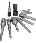 Sick 11 Piece Socket Adapter Kit With Hex Shank Square Head Connectors For Air Screwdriver And Electric Drill Made From Tough Chrome Vanadium Steel Featuring Super Self Locking Design To Stop Dropped Bits, 1/4-inch hex shank set