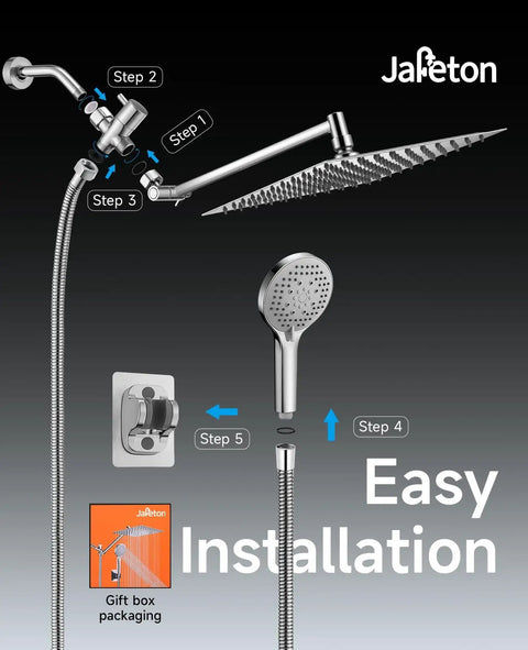 Heavy Duty Ten Inch Square Rainfall Shower Head With Slick Handheld Combo Pumping Out Kickin High Pressure Flow In A Rust Proof Stainless Frame For A Straight Up Luxe Bathroom Upgrade