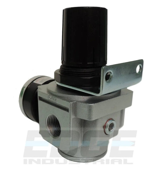 Heavy Duty In-Line Air Pressure Regulator For Air Compressors, Adjustable 7 PSI To 215 PSI, with wall bracket and gauge.