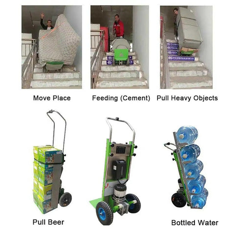 Heavy Duty Electric Stair Climber Cart With Huge 36AH Battery Power Lifts Up To 485 Lbs transporting heavy items on stairs.