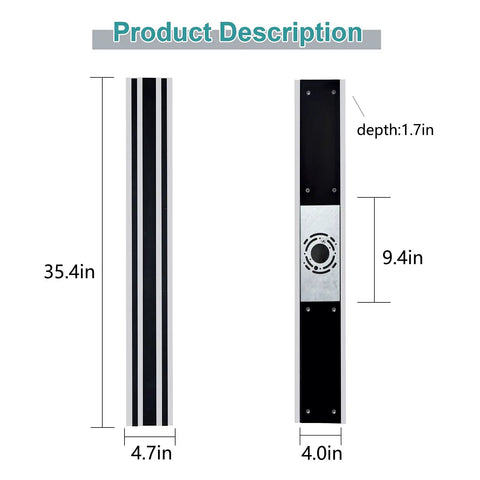 Outdoor Wall Light 20W LED Sconce, Extra Long 35.4 Inch Exterior Fixture, IP65 Waterproof, front and back dimensions display.