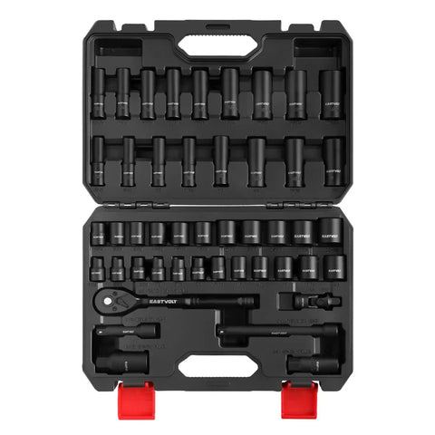 46 Piece Drive Socket And Ratchet Set With 72 Tooth Reversible Ratchet, Extension Bar Kit And Heavy Duty Storage Case open view