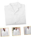 Men's White Lab Coat, Long Sleeve Professional Medical Coat displayed folded and worn by models for lab, clinic, pharmacy use.