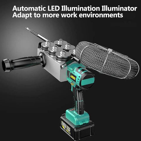 Heavy Duty Cordless Electric Wire Cable Puller With Killer Torque For Smooth Conduit Stringing And Quick Drywall Projects shown with automatic LED illumination feature.