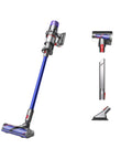 V11 Origin Cordless Vacuum Cleaner, No Cord Drama, With 185AW Suction, Three Power Modes shown with tools and docking station