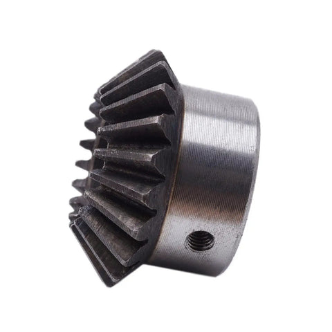Close-up of Two Pack Bevel Gear Set 20 Teeth 2 Module Tapered Pinion Gears for Machinery and Transmission, 45 Steel with 16mm Mount Holes
