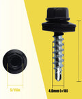 Heavy Duty Number 10 X 1 Inch Black Hex Head Self Drilling Roofing Screws with dimensions, ideal for metal and wood projects.