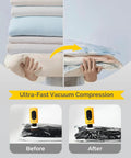 Portable air pump for inflatables by Amazon; yellow handheld pump with 3 nozzles for sleeping pads and pool floats.