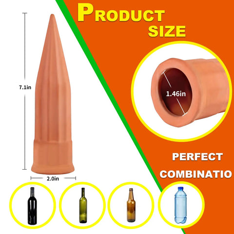 Terracotta Self Watering Stakes Pack Of 15 For Indoor And Outdoor Plants Automatic Waterer Devices That Do The Hydration Homework Easy Auto Irrigation System To Keep Your Plants Alive And Thriving, showing size and dimensions.