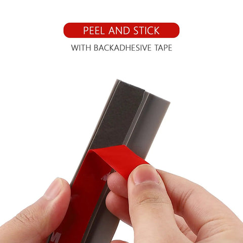 Person peeling adhesive backing on 6.56 Ft PVC Carpet And Floor Edging Trim Strip Self Adhesive Threshold Transition Yellow Oak