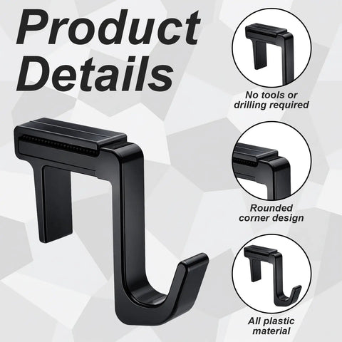 4 Pack Adjustable Cubicle Hooks For 1.8 To 3.5 Inch Panels And Walls, Plastic Coat Hooks For Laptops, Bags, Cases, And Coats, Sturdy Hangers With Easy Install, Style 1 Black, showing product details and features.