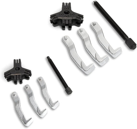 Heavy Duty Ratcheting Puller Set For Automotive Internal And External Pulls 2 And 5 Ton Converts To Two Or Three Leg Pullers Easy Jaw Connection And Quick Release Ideal For Pulley Removals And Gearbox Work components displayed
