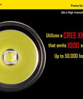 Close-up of P12 2015 Version 1000 Lumens Tactical Flashlight With CREE XM L2 U2 LED Waterproof Aluminum Torch Side Switch