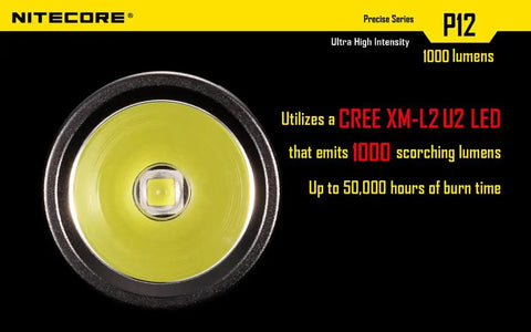 Close-up of P12 2015 Version 1000 Lumens Tactical Flashlight With CREE XM L2 U2 LED Waterproof Aluminum Torch Side Switch