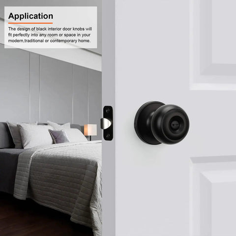 8 Pack Matte Black Privacy Door Knobs For Interior Doors, Round Classic Style For Bedroom Or Bathroom, installed on bedroom door