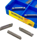 Heavy Duty Carbide External Turning Insert For CNC Metal Lathe Parting Tool in blue carrying box, featuring multiple inserts.