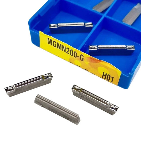 Heavy Duty Carbide External Turning Insert For CNC Metal Lathe Parting Tool in blue carrying box, featuring multiple inserts.