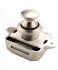 Top Shelf Push Lock Latch And Button Catches For Kitchen Cabinets And Entry Doors With Slick One Touch Release Corrosion Resistant Coating Fast Setup Included Ten Piece Lot, close-up angle view.