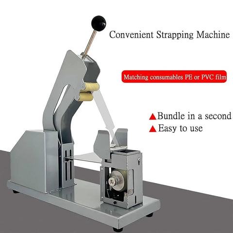 Efficient Manual Vegetable Strapping Machine For Supermarkets And Farms, featuring steel body and adjustable grip for produce packaging.