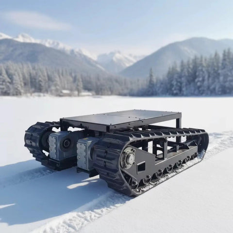 Heavy Duty Self Propelled Machinery Moving Dolly With Remote Control For Industrial Equipment Transport on snowy terrain.