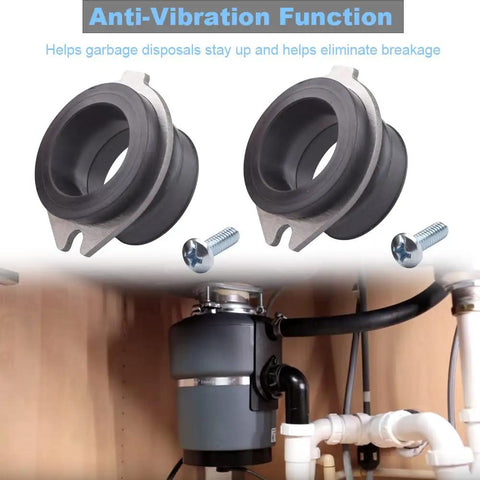 2 Pack Flexible Garbage Disposal Coupler Replacement Parts For Anti Vibration Discharge Super Easy Install Tailpipe Mount Flexible Discharge Connector Replaces 74085 Compatible With Most Insinkerator Units, shown installed under sink with screws.