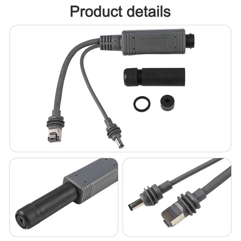 Power Over Ethernet Splitter For Mini Systems Keeps Your Setup Clean With One Cable Delivering Power And Data IP68 Rated 10 100 1000 Mbps Network Up To 100 Meters Ideal For Compact Home And Office Installations, gray cable splitter with Ethernet and DC connectors