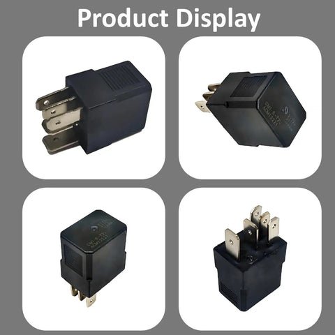 Product display of 12V DC 35 Amp 5 Pin General Purpose Automotive Relay for car electrical system, showing various angles.